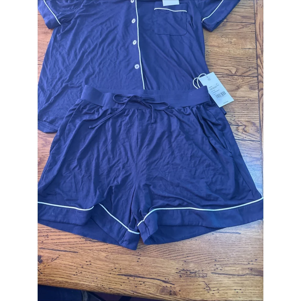Cozy Earth Bamboo Stretch-knit Classic Pajama Short Set-Sz Sm. Navy NWT #6 - Picture 5 of 7